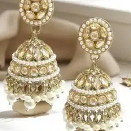 fabula Women Kundan Studded & Pearls Jadau Jhumkas-picture-5