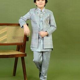 pixie n prince Boys Embroidered Sherwani Set with Full Sleeves-picture-23