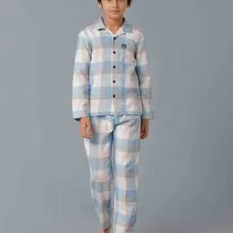 under fourteen only Boys Cotton Checks Nightsuit Set-picture-6