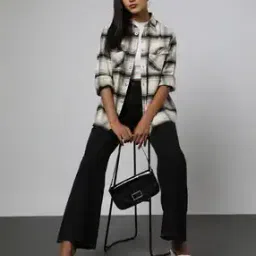 Checked Shacket with Flap Pockets-image-2