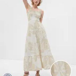 Women Floral Print Tiered Linen Blend Maxi Dress-image-5