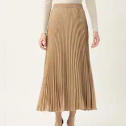 Pleated Flared Skirt with Elasticated Waistband-image-91