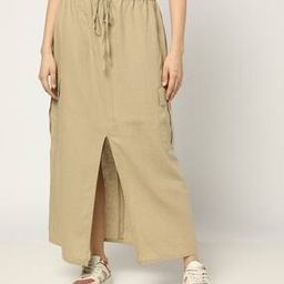 Women Solid Linen Midi Skirt-picture-8