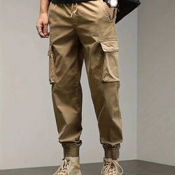 Men Relaxed Fit Cargo Pants with Insert Pockets-image-77