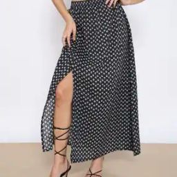 Shein Modest High-slit Floral Pattern A-line Maxi High-waist Skirt-picture-48