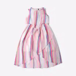 Striped A-Line Dress with Knot Accent-image-13