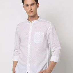 Printed Slim Fit Shirt with Band-Collar-image-58