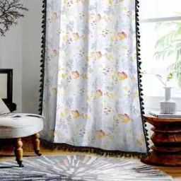 Leaf Print Window Curtain with Tassels-picture-28