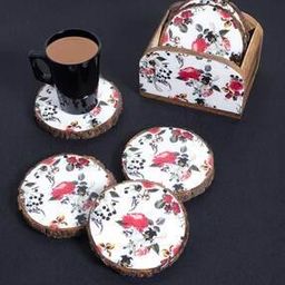 Set Of 6 Printed Wooden Coasters with Holder-image-1