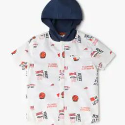 Printed Relaxed Fit Hooded Shirt-image-52