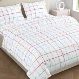 186 TC Rainbow Checked King-Size Bedsheet with Pillow Covers-image-72