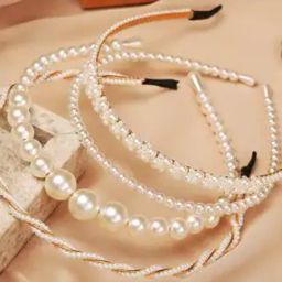 Women Set of 4 Pearl-Beaded Hair Bands-3