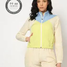 Women Colourblock Loose Fit Zip-Front Jacket-image-20