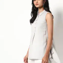 Striped Shirt-Collar Top with Handkerchief Hemline-picture-10