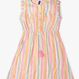 Girls Striped Fit & Flare Dress-picture-26
