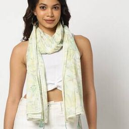 Printed Stole with Lace & Tassel Details-image-10