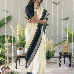 Women Saree with Contrast Floral Woven Border-image-12