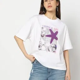 Women Typographic Print Regular Fit Round-Neck T-Shirt-image-96