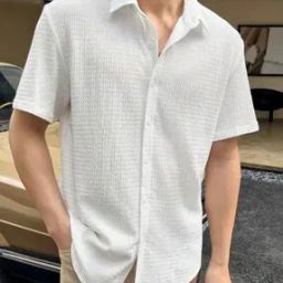 Men Loose Fit Shirt with Spread Collar-image-62