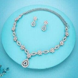 Women American Diamond-Studded Necklace & Earrings Set-image-95