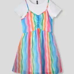 rio girls Girls Striped A-Line Dress with T-Shirt-picture-34
