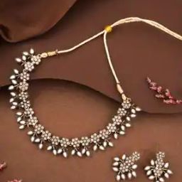 Women Stone-Studded Necklace & Earings Set-image-85