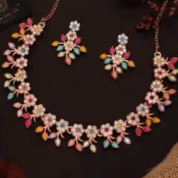 Women Stone-Studded Necklace & Earings Set-image-76