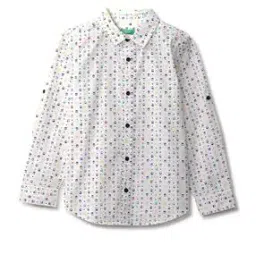 Micro-Print Shirt with Spread Collar-image-6