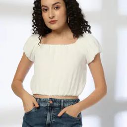 Women Regular Fit Square-Neck Bubble Hem Top-image-6