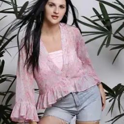 Women Printed Shrug with Button Closure-32