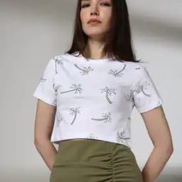 Women Tropical Print Regular Fit Crew-Neck T-Shirt-image-28