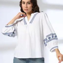 Women Relaxed Fit Cotton Top with Embroidery-image-62