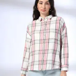 Women Checked Relaxed Fit Shirt with Patch Pocket-image-1