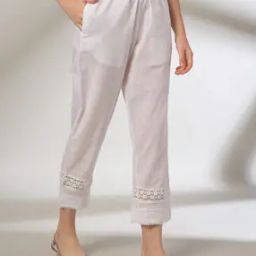 Women Lace Trim Straight Pants-image-32