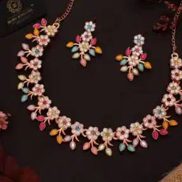 Women American Diamond-Studded Necklace & Earrings Set-image-91