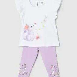 Girls Graphic Print Top & Pyjamas Set-image-22