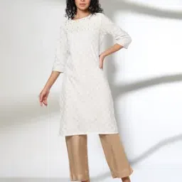 Women Geometric Print Straight Kurta with Embroidery-image-50