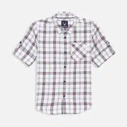 Boys Checked Slim Fit Cotton Shirt with Patch Pocket-image-95