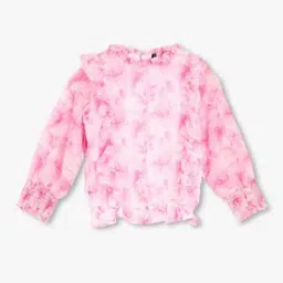 Girls Printed Relaxed Fit Top with Ruffle Overlay-picture-21