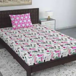 144 TC Printed Single Bedsheet with Pillow Cover-42