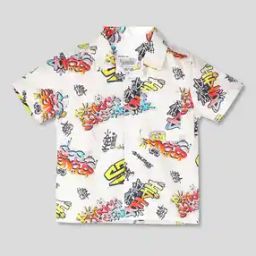 Typographic Print Relaxed Fit Cotton Shirt with Patch Pocket-image-96