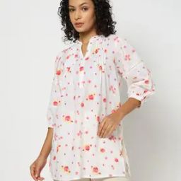 Women Floral Print Straight Kurti with Pintuck Detail-image-58