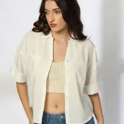 Women Relaxed Fit Shirt with Drop-Shoulder Sleeves-image-15