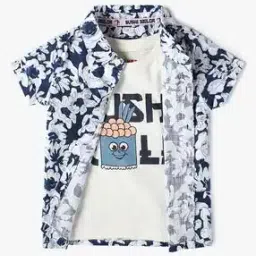 Boys Floral Print Regular Fit Shirt with T-Shirt-image-68