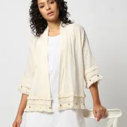 Women Relaxed Fit Shrug with Lace Detail-44