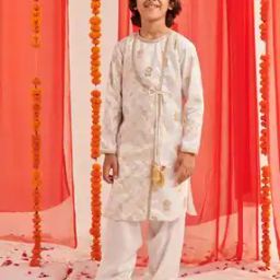 Boys Floral Woven Kurta Pyjama Set-image-35