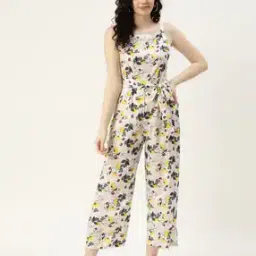 Women Floral Print Jumpsuit with Waist Tie-Up-image-11