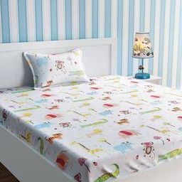 Printed Mercerised Cotton Single Bed Sheet with Pillow Cover-image-2
