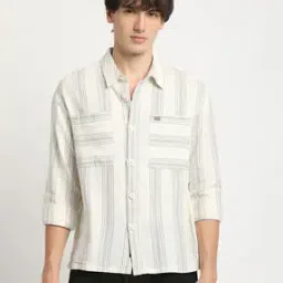 Striped Relaxed Fit Shirt with Patch Pockets-image-55