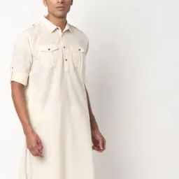 Long Pathani Kurta with Flap Pockets-image-6